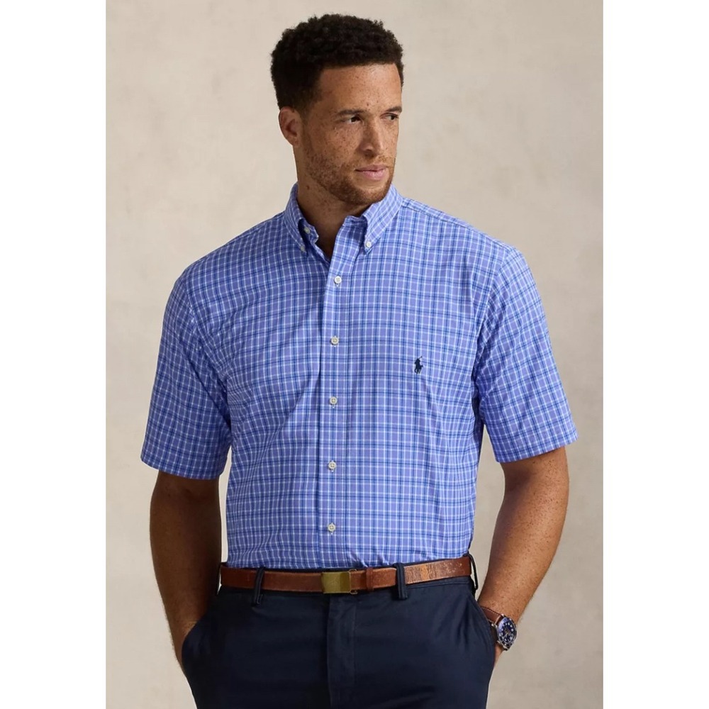 Polo Ralph Lauren Performance Classic Fit SS Plaid Shirt Blue Pink Large